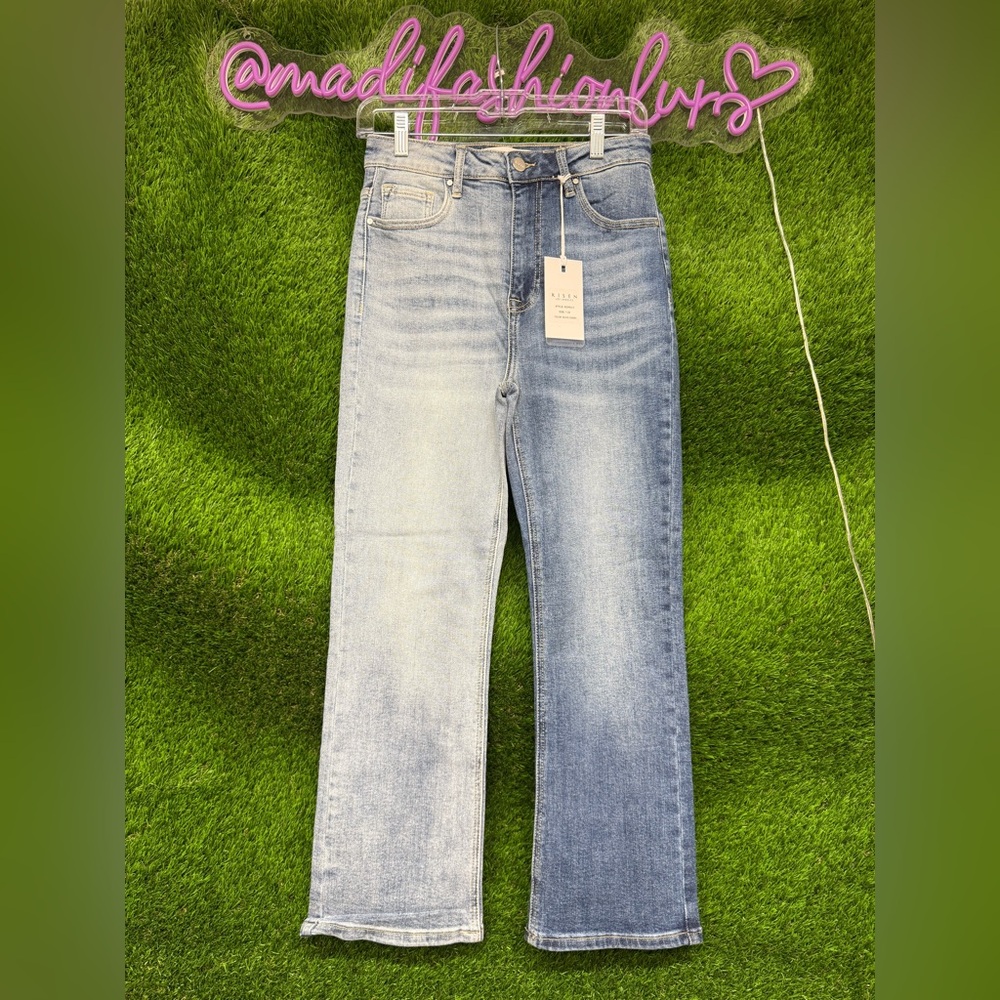 Risen High Rise Crop Straight Two Tone Jean
